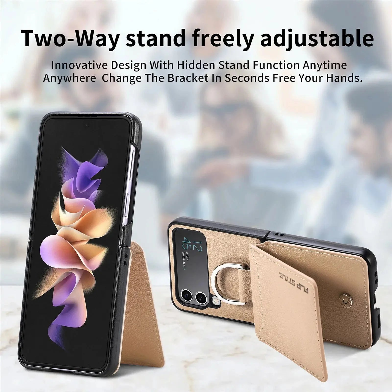 Magnetisches Leder-Kartenetui Samsung Z Flip Ring Halter Tasche