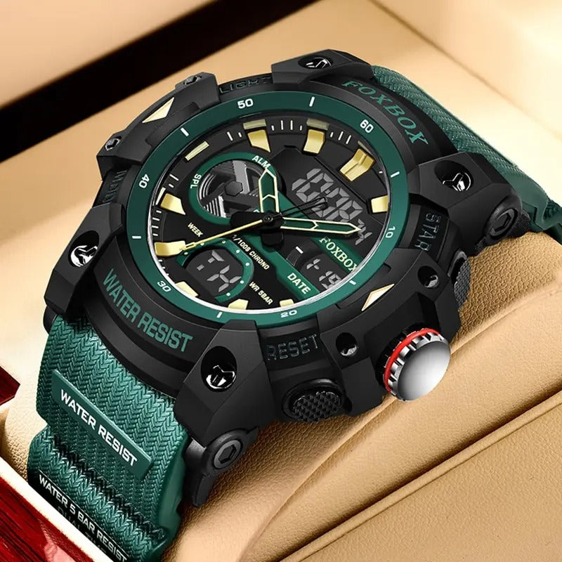 FoxBox: Robuste wasserdichte Chronograph Dual-Display-Uhr stoßfest