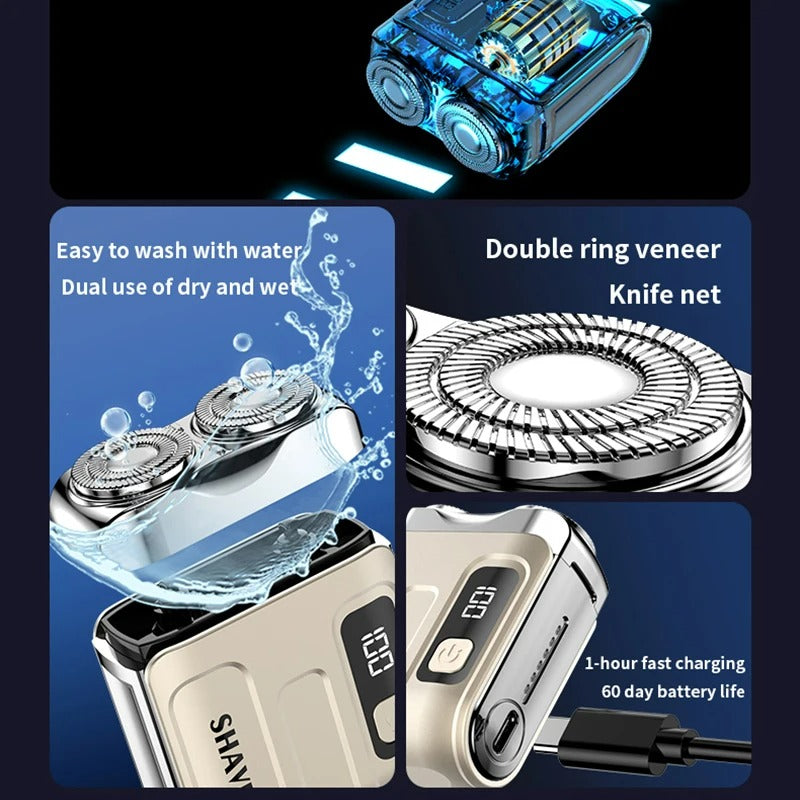 Taschen-Elektro-Rasierer mit Flex-Rotary-System, wasserdicht, QuickCharge USB und MicroCut-Klingen – kompakter Reise-Rasierer