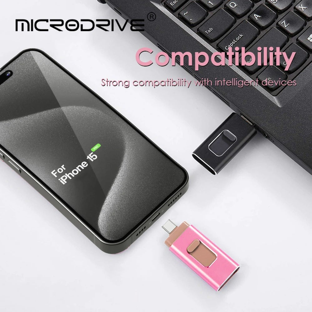Telefon Speicher Speicherstick – 4-in-1 USB Flash-Laufwerk mit Lightning, USB-C, Micro-USB &amp; USB 3.0 für schnelle Datenübertragung &amp; Backup auf Handys &amp; Laptops