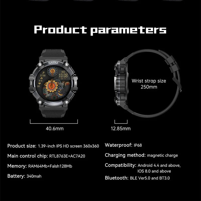 Titan PG Tactical Smartwatch – Robustes Militärdesign, wasserdicht, Herzmonitor und militärische Haltbarkeit