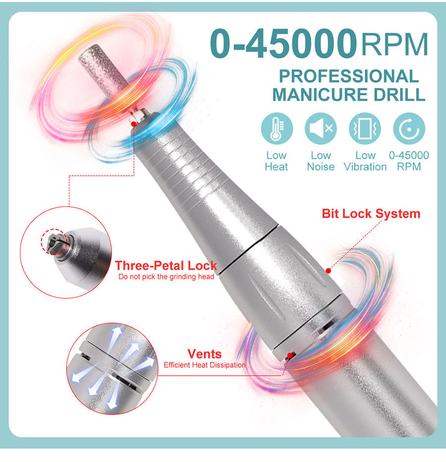 ProNail 45000RPM Elektrische Nagelfeile – Tragbare Wiederaufladbare E-Feile für Maniküre &amp; Acrylnägel | Niedriges Geräusch