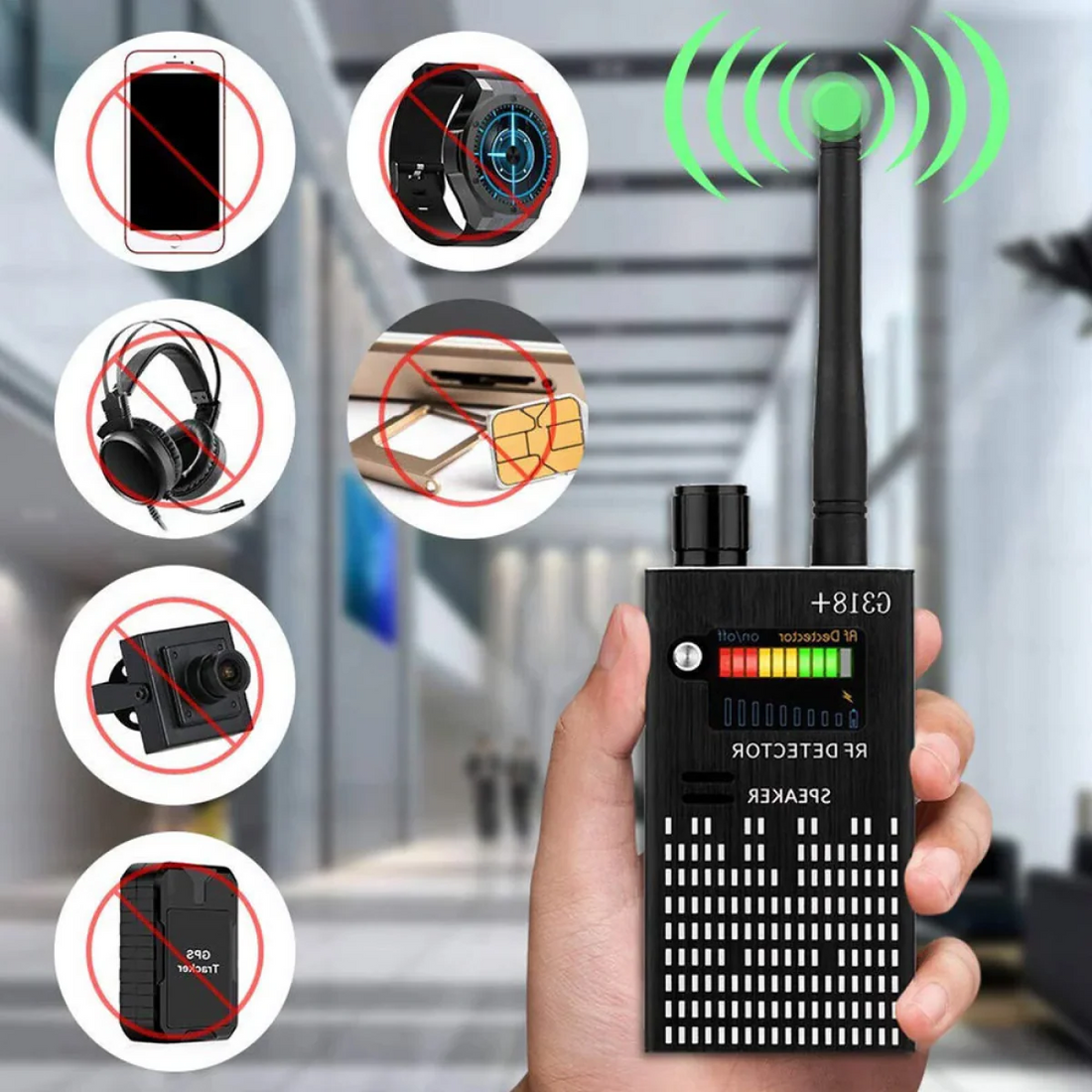 Spiondetektorgerät | RF-Bug-Detektor, versteckte Kamera &amp; GPS-Tracker-Finder mit Laserlinsenschutz - Anti-Spion-Signal-Schutz