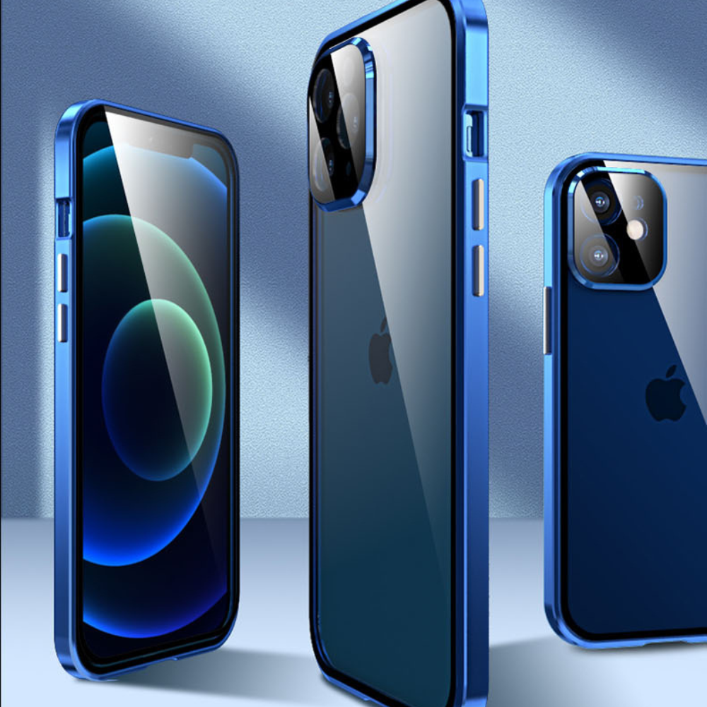Exklusive Magnetische Glas-Metallrahmen Apple iPhone Hülle | 360° Abgedichtete Stoßfeste Premium Glas-Schutzhülle