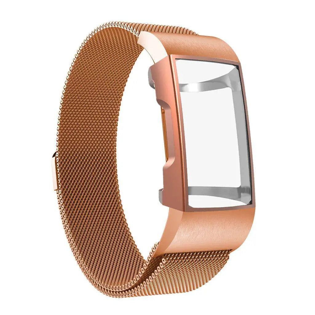 Makellos sauberes Edelstahl-Mesh-Uhrenarmbandgehäuse für Fitbit Charge 3 und 4