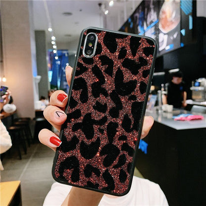 Rote Glitzer-Leoparden-Handyhülle für Samsung