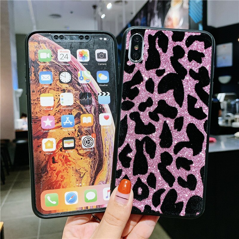Handyhülle Leopard mit rosa Glitzer für Samsung