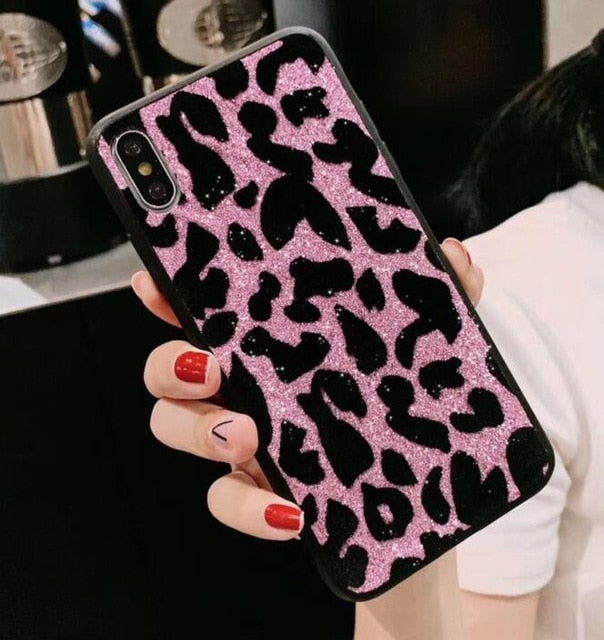 Handyhülle Leopard mit rosa Glitzer für Samsung
