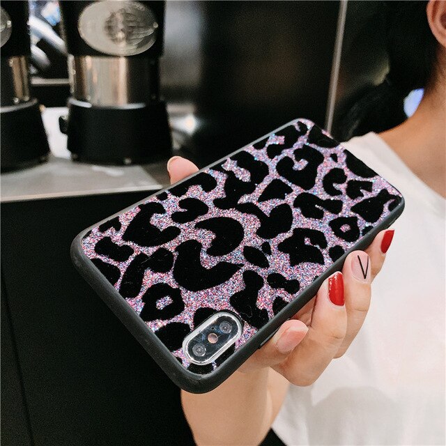 Handyhülle Leopard mit silbernem Glitzer für Samsung