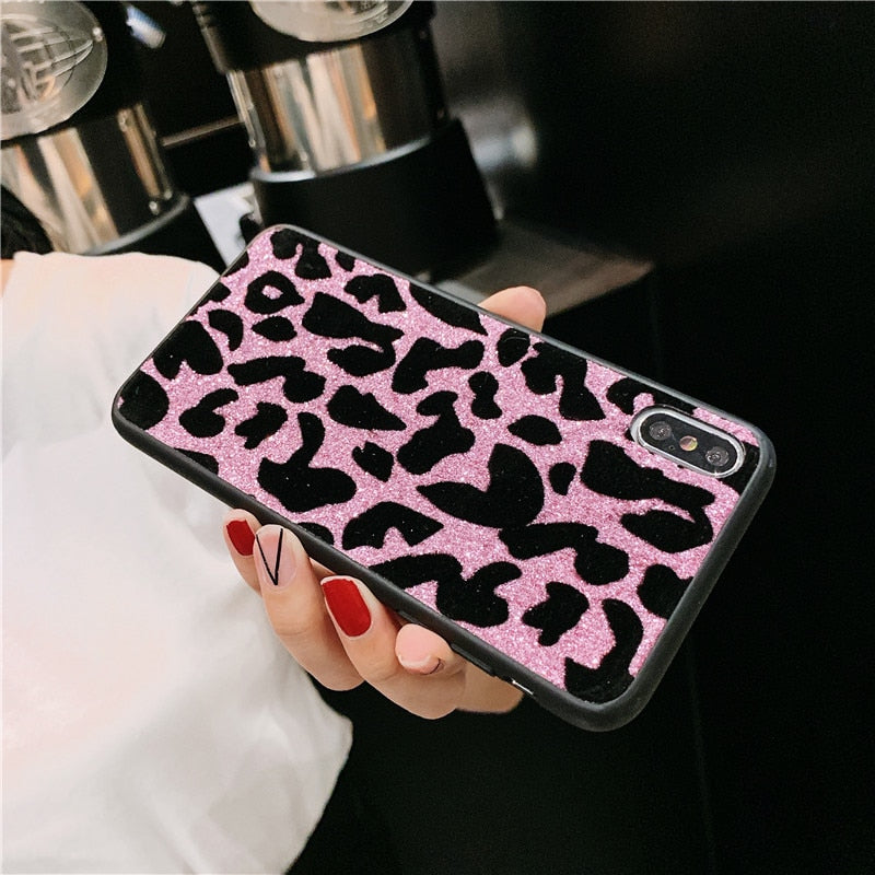 Handyhülle Leopard mit rosa Glitzer für Samsung
