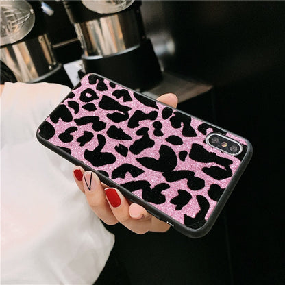 Handyhülle Leopard mit rosa Glitzer für Samsung