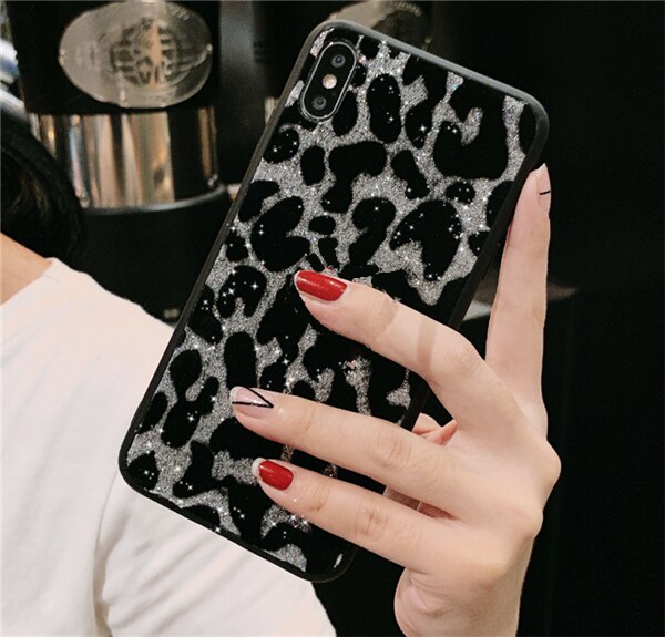 Handyhülle Leopard mit silbernem Glitzer für Samsung