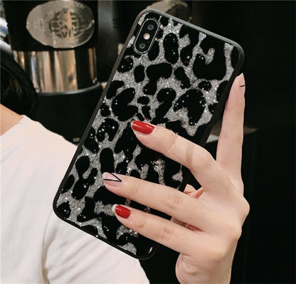 Handyhülle Leopard mit silbernem Glitzer für Samsung