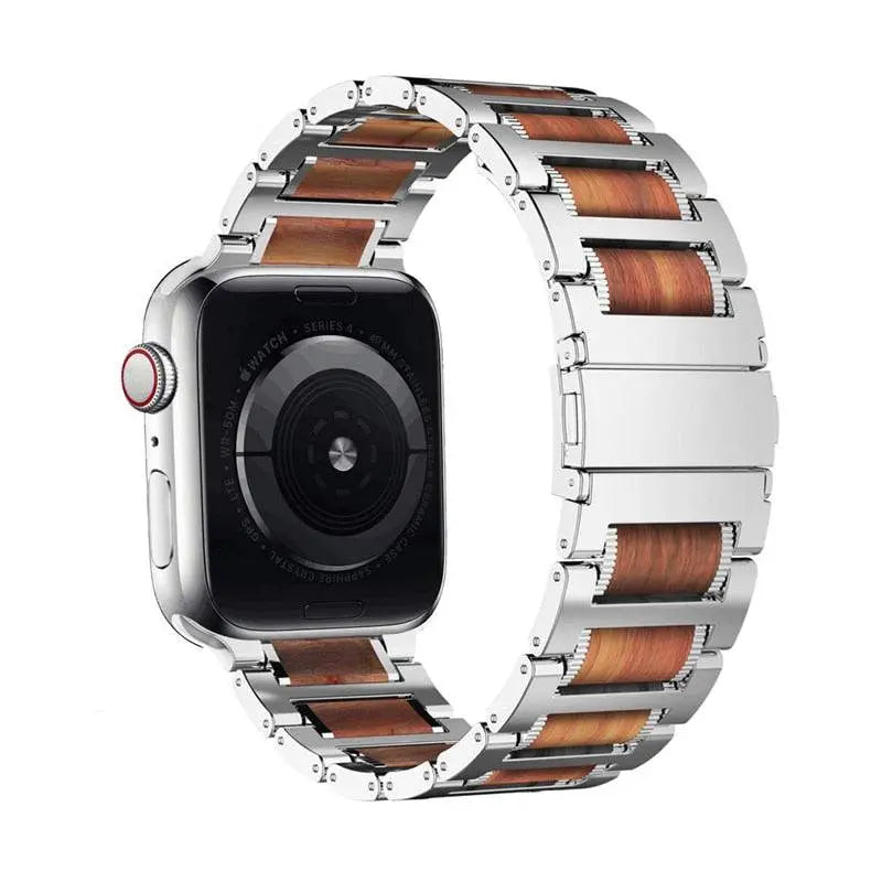 Individuelles Apple Watch-Armband aus hochwertigem Holz und Stahl