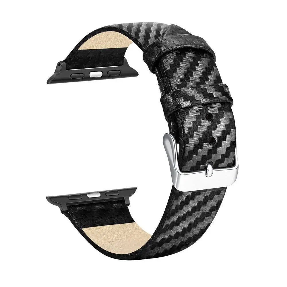 Kundenspezifisches Lederarmband aus echtem Carbonfasergehäuse für die Apple Watch