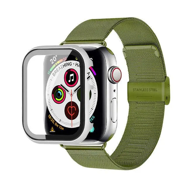 Edelstahl-Mesh-Armband mit Displayschutz aus gehärtetem Edelstahlglas für die Apple Watch