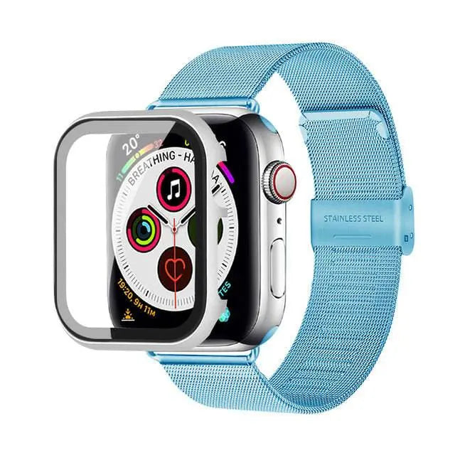 Edelstahl-Mesh-Armband mit Displayschutz aus gehärtetem Edelstahlglas für die Apple Watch