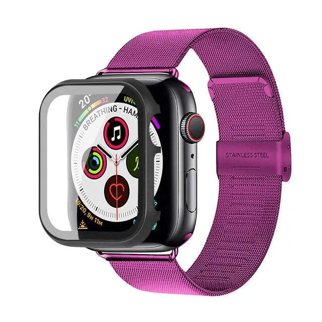 Edelstahl-Mesh-Armband mit Displayschutz aus gehärtetem Edelstahlglas für die Apple Watch