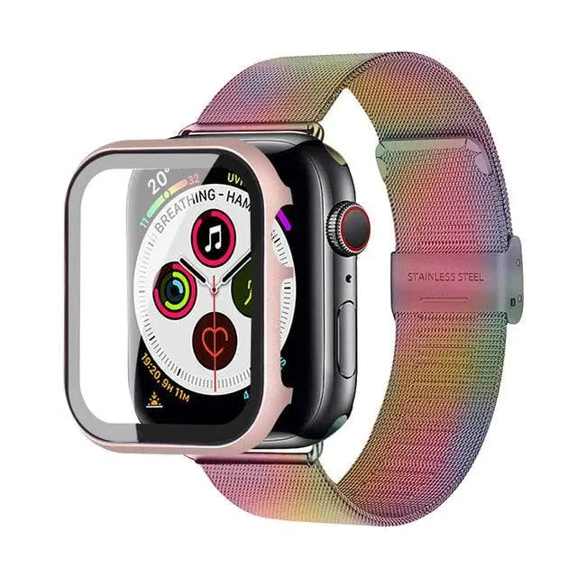 Edelstahl-Mesh-Armband mit Displayschutz aus gehärtetem Edelstahlglas für die Apple Watch