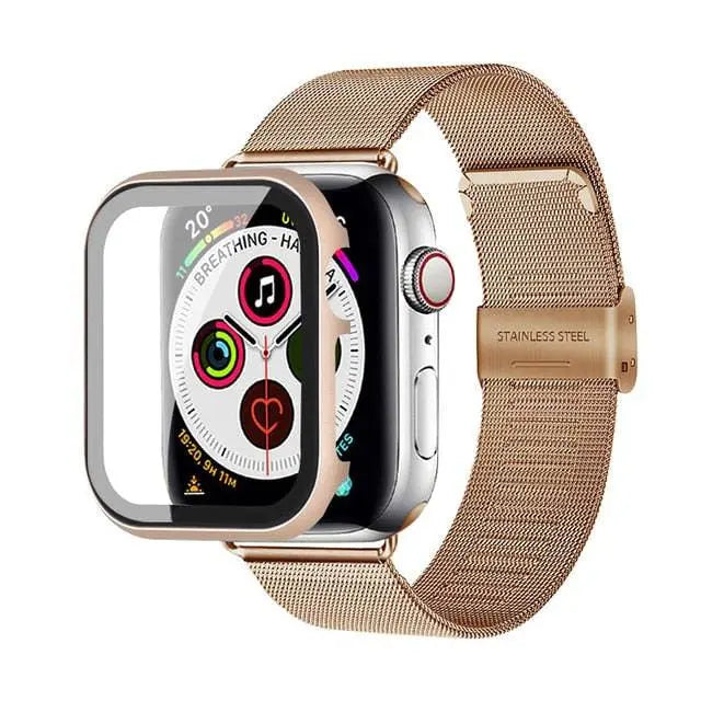 Edelstahl-Mesh-Armband mit Displayschutz aus gehärtetem Edelstahlglas für die Apple Watch