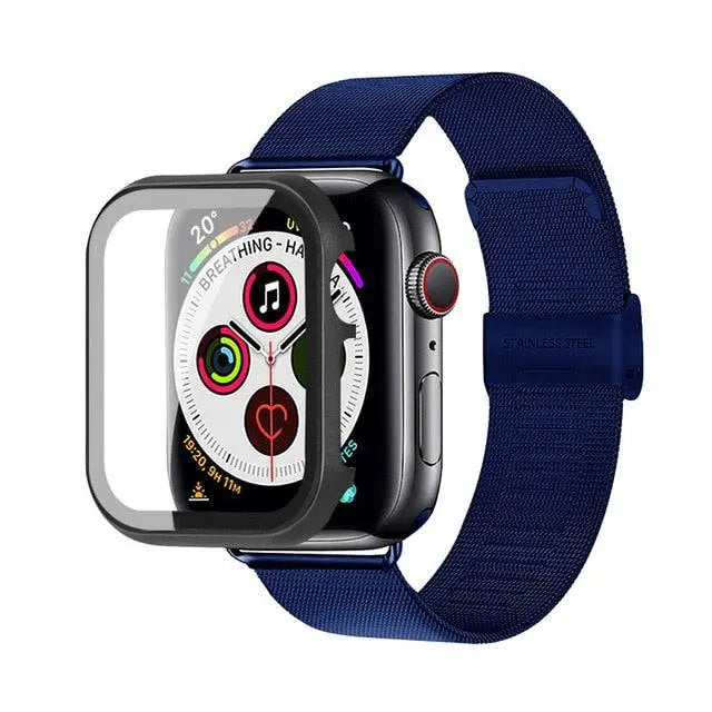 Edelstahl-Mesh-Armband mit Displayschutz aus gehärtetem Edelstahlglas für die Apple Watch