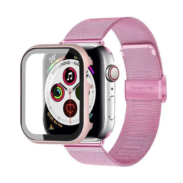 Edelstahl-Mesh-Armband mit Displayschutz aus gehärtetem Edelstahlglas für die Apple Watch