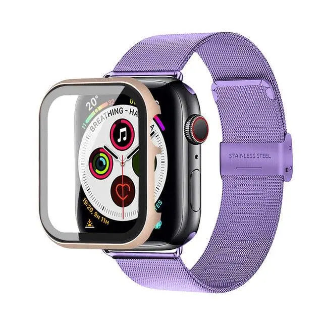 Edelstahl-Mesh-Armband mit Displayschutz aus gehärtetem Edelstahlglas für die Apple Watch