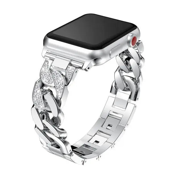 Individuelles Stahlgliederarmband mit Diamanten für die Apple Watch Series 7, 8, 9, Ultra 2