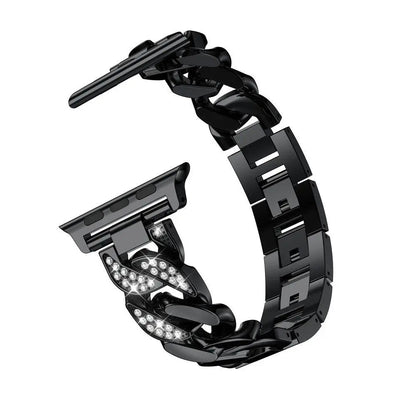 Individuelles Stahlgliederarmband mit Diamanten für die Apple Watch Series 7, 8, 9, Ultra 2