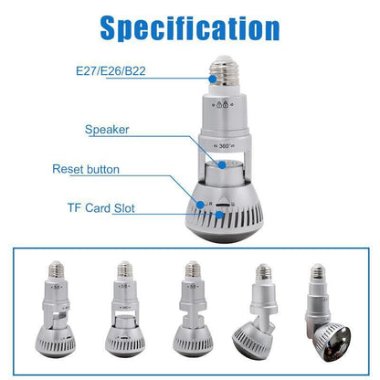 WLAN Glühbirne-Kamera mit 360° Drehung – HD Überwachungskamera mit Nachtsicht &amp; Zwei-Wege-Audio, einfache Installation über Lampenfassung