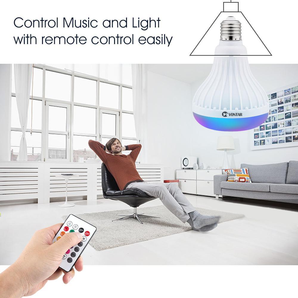 RGB LED Musiklampe mit Bluetooth Lautsprecher &amp; Fernbedienung – Farbwechsel Glühbirne mit E27 Sockel