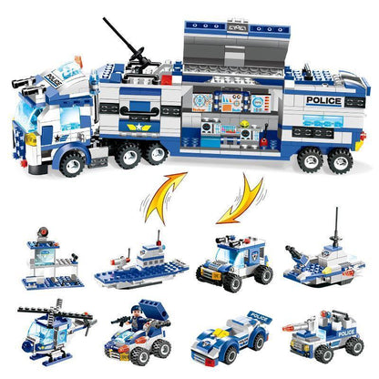 8 IN 1 Stadt Polizei Truck Station Baukasten Serie SWAT Spielzeug Geschenk Für Kinder