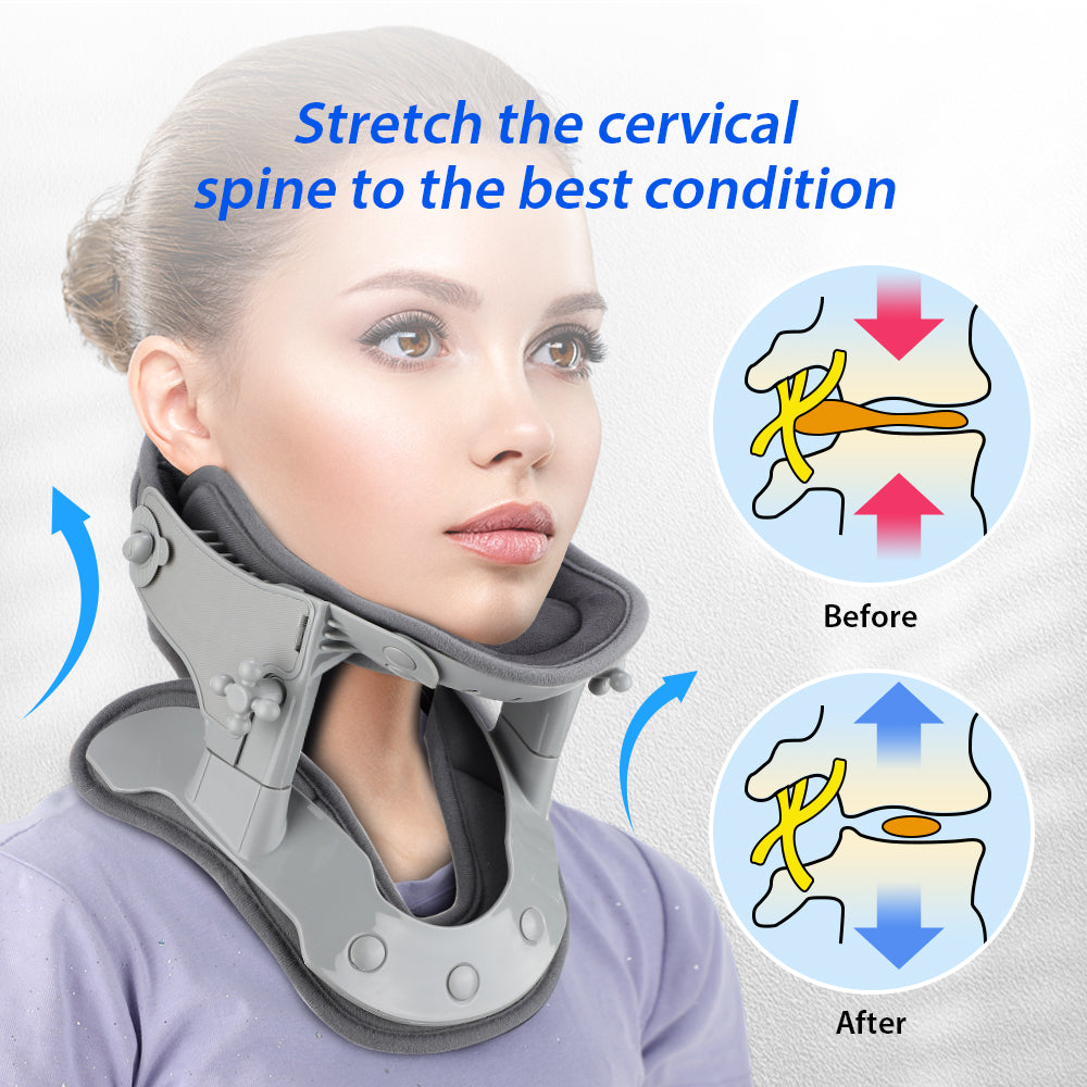Warming neck brace with traction for pain relief
