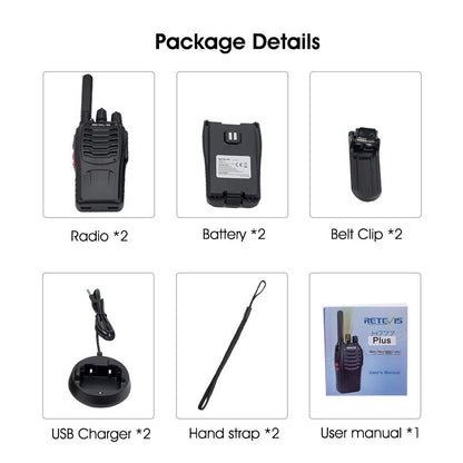 Walkie-Talkie Set 2 Stück – USB-Ladung, 1,3 km Reichweite, LED-Licht, 14h Nutzung, 30h Standby