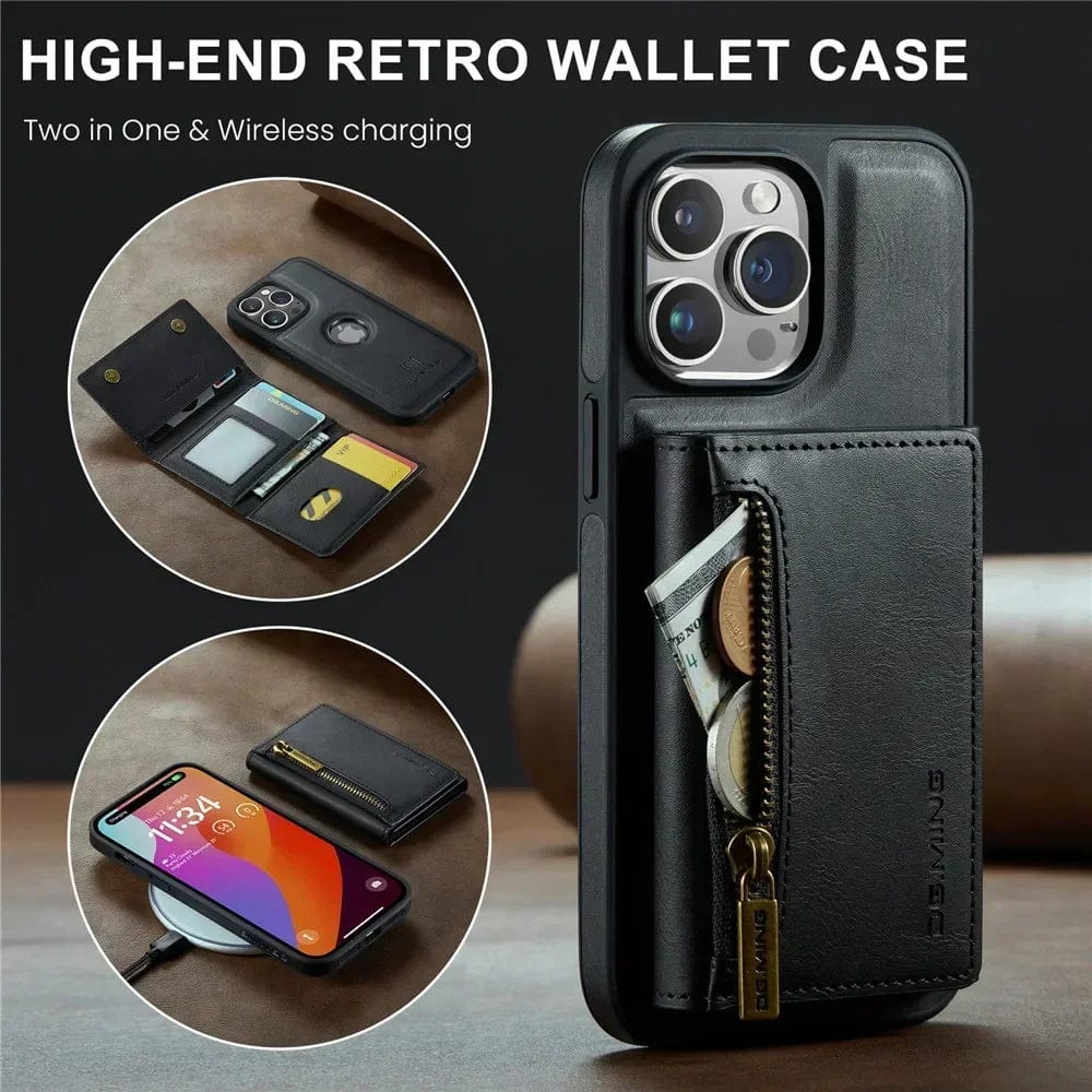 RFID iPhone Wallet Hülle | Abnehmbare magnetische Leder-Autohalterung Stoßfeste Hülle