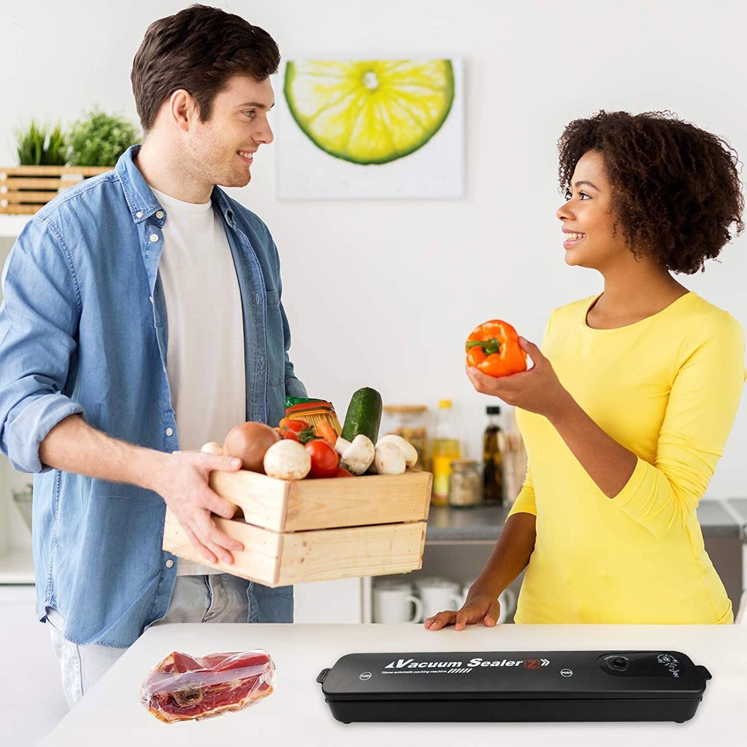 Vakuumiergerät Küche Vollautomatisch Kompakt inkl. Beutel Elektrisches Folienschweißgerät für Lebensmittel Fleisch Gemüse