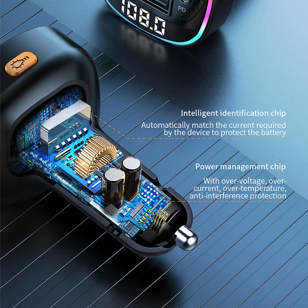 Bluetooth 5.0 Auto Drahtloser FM Transmitter Adapter USB Ladegerät AUX