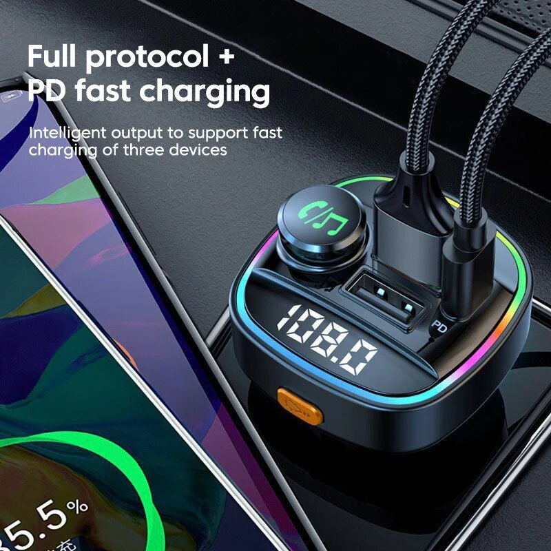Bluetooth 5.0 Auto Drahtloser FM Transmitter Adapter USB Ladegerät AUX