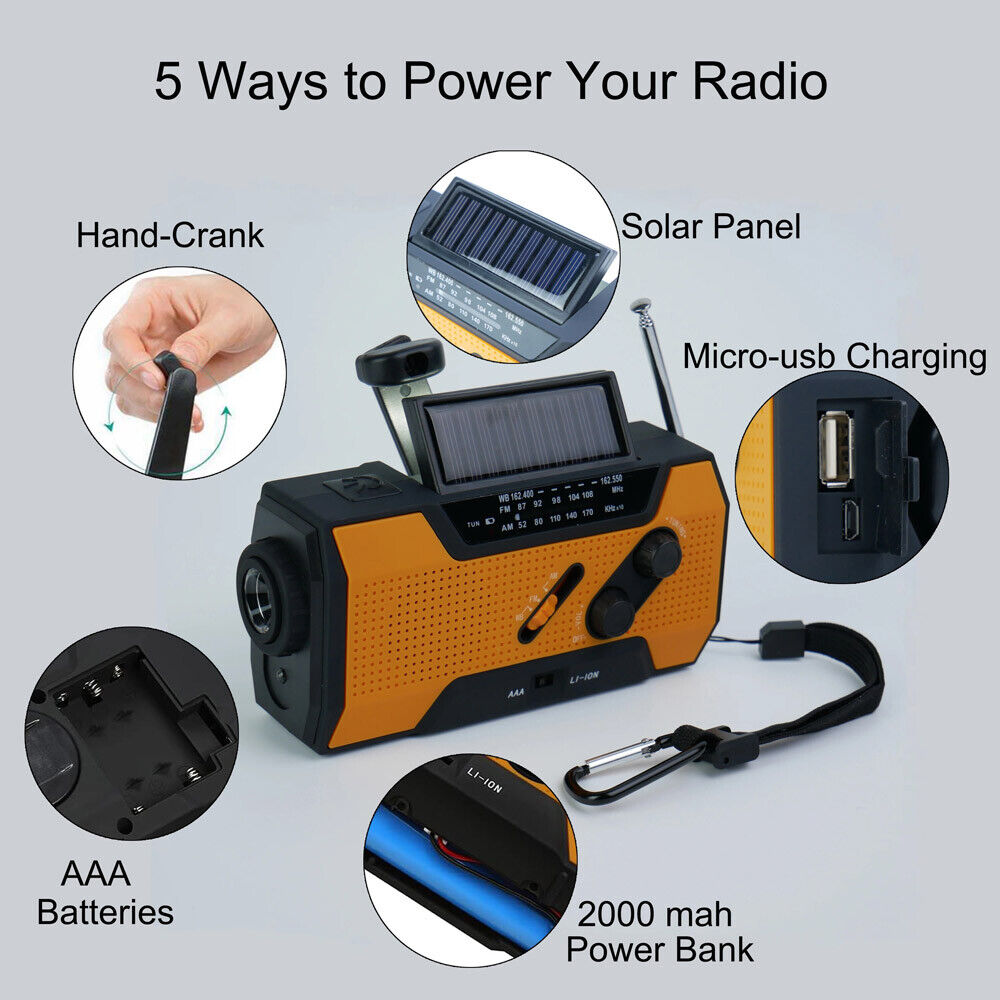 Notfall-Solar-Handkurbel-Wetterradio 2000Mah Powerbank-Ladegerät