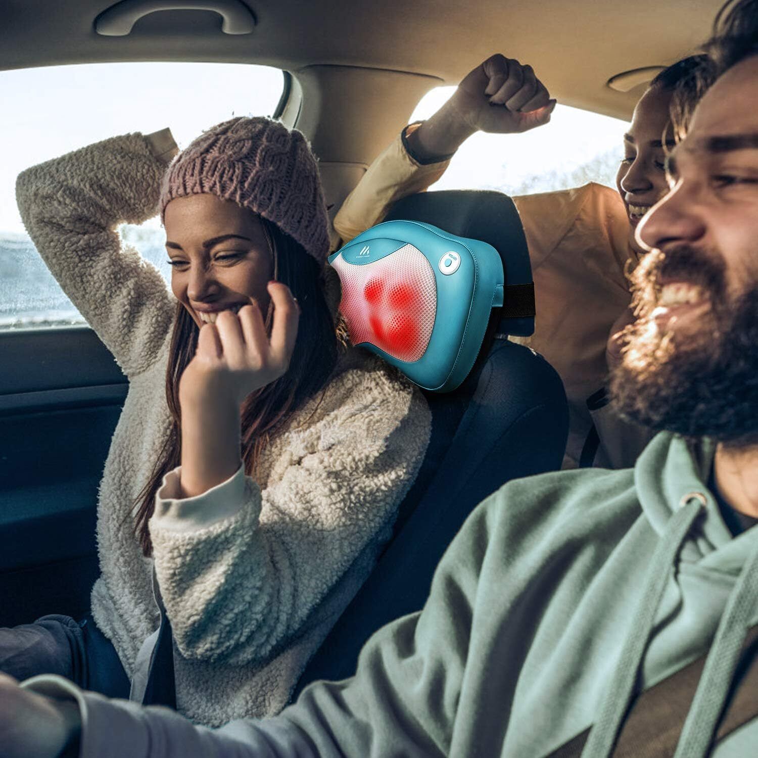 Shiatsu-Massagesitzkissen mit 8 Knetköpfen &amp; Infrarotwärme | Nacken Rücken Schulter | Auto &amp; Zuhause