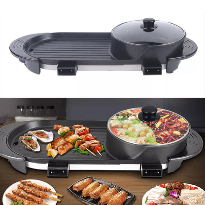 Tragbarer elektrischer 2-in-1 Antihaft-Tischgrill mit Heißtopf Indoor-Thekengrill