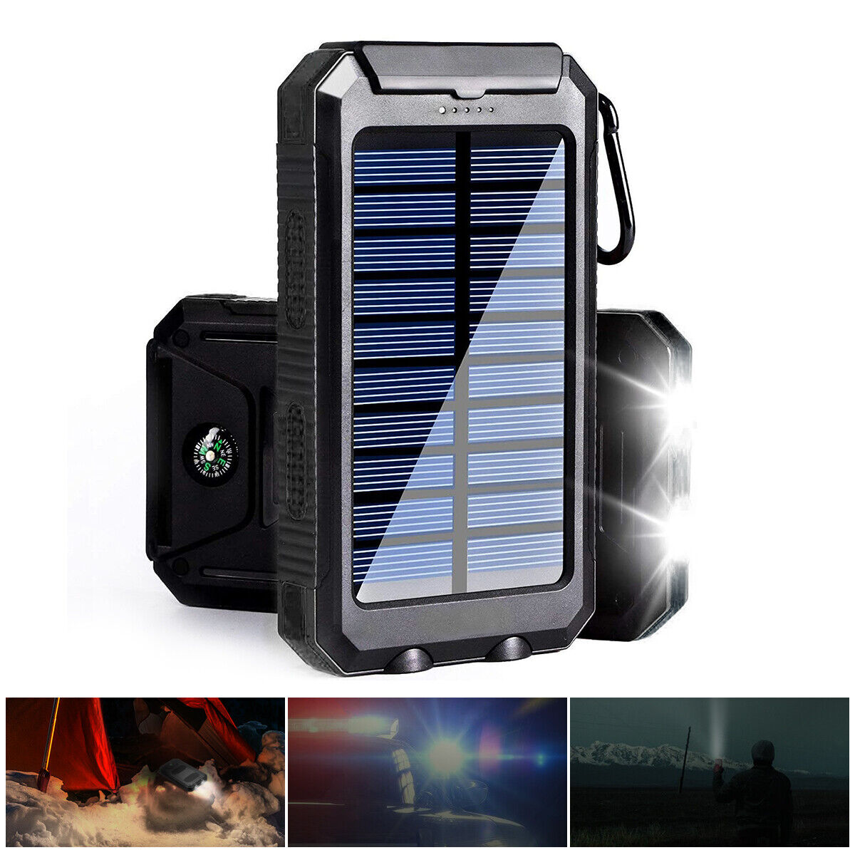 Zelara Universelles, wasserfestes 20000-mAh-Solar-Powerbank-externes Akkuladegerät mit Kompass-LED-Taschenlampe