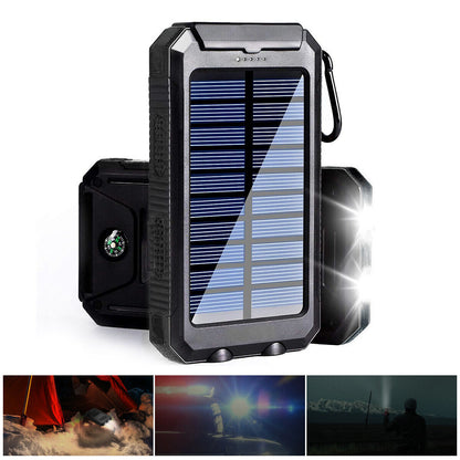 Zelara Universelles, wasserfestes 20000-mAh-Solar-Powerbank-externes Akkuladegerät mit Kompass-LED-Taschenlampe