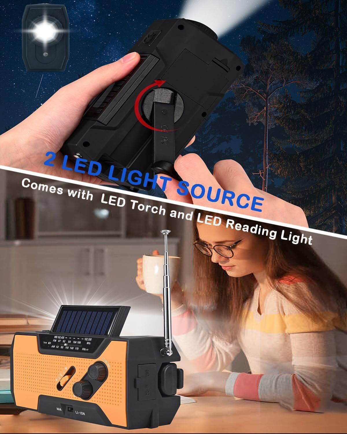 Notfall-Solar-Handkurbel-Wetterradio 2000Mah Powerbank-Ladegerät