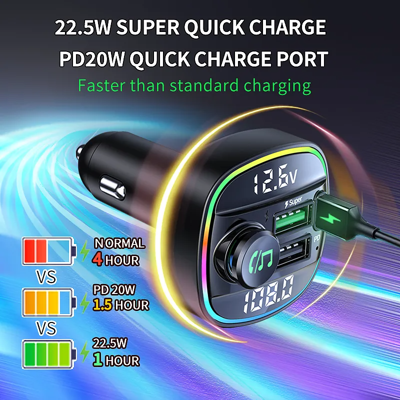 Bluetooth 5.0 Auto Drahtloser FM Transmitter Adapter USB Ladegerät AUX