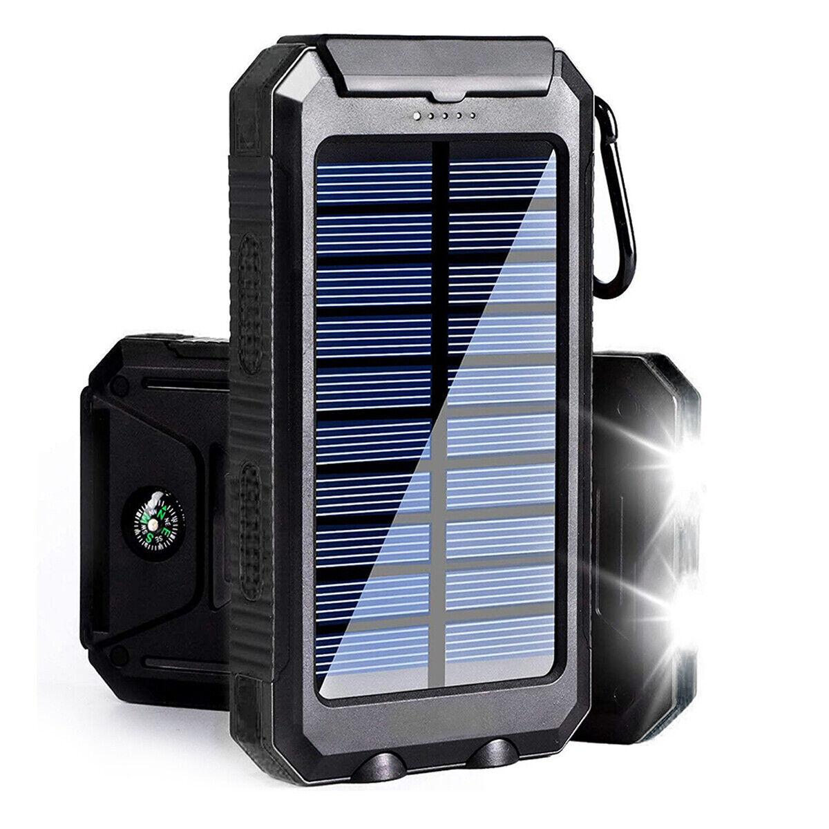 Zelara Universelles, wasserfestes 20000-mAh-Solar-Powerbank-externes Akkuladegerät mit Kompass-LED-Taschenlampe