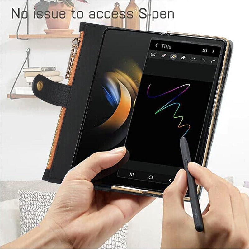 Mit S-Pen-Halter Leder-Brieftaschenhülle für Samsung Galaxy Z Fold 5 4