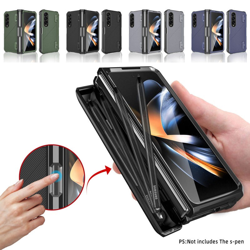 Magnetisches Scharnier in der Mitte, seitlicher Druckknopf, mit Stiftschlitz für Samsung Galaxy Z Fold 4