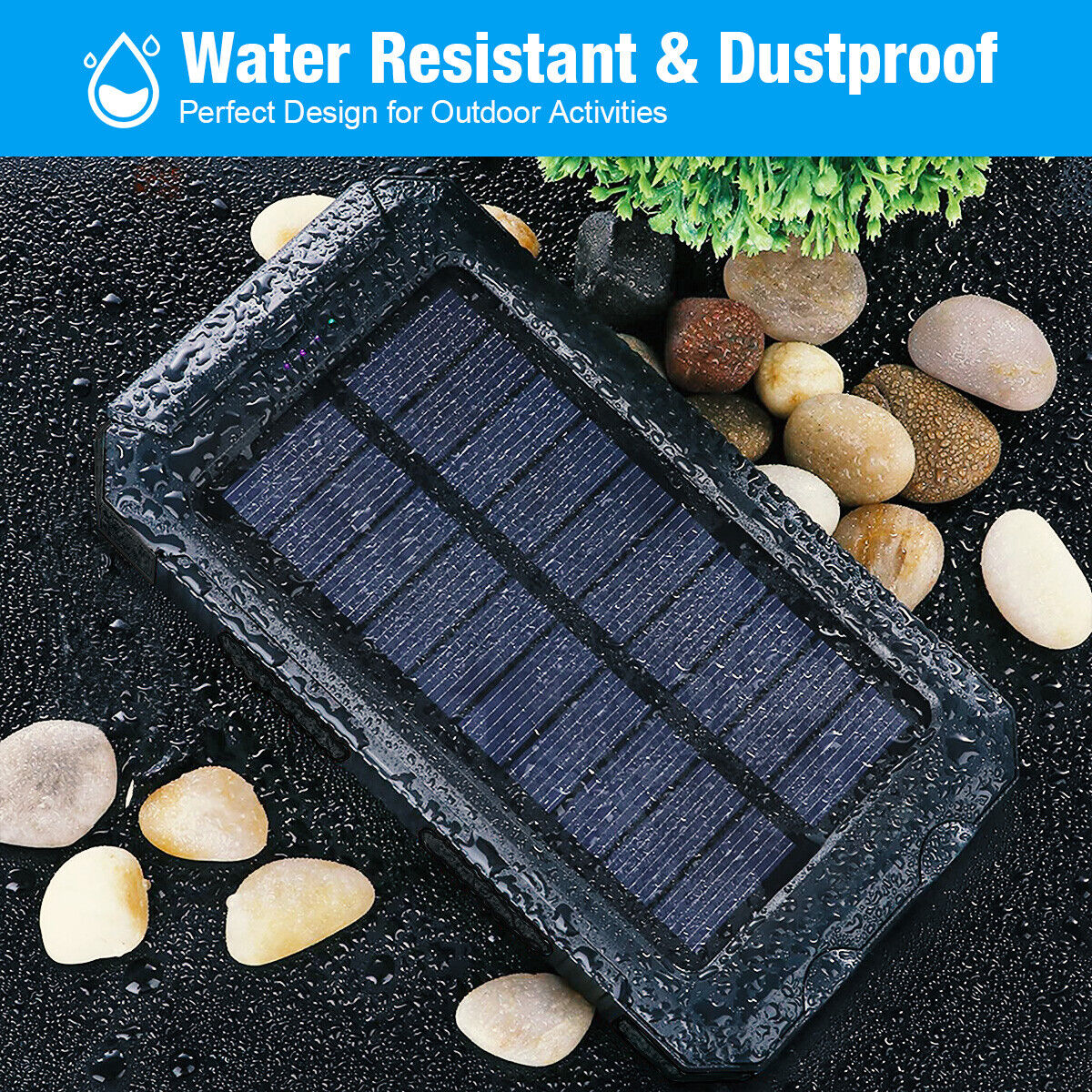 Zelara Universelles, wasserfestes 20000-mAh-Solar-Powerbank-externes Akkuladegerät mit Kompass-LED-Taschenlampe