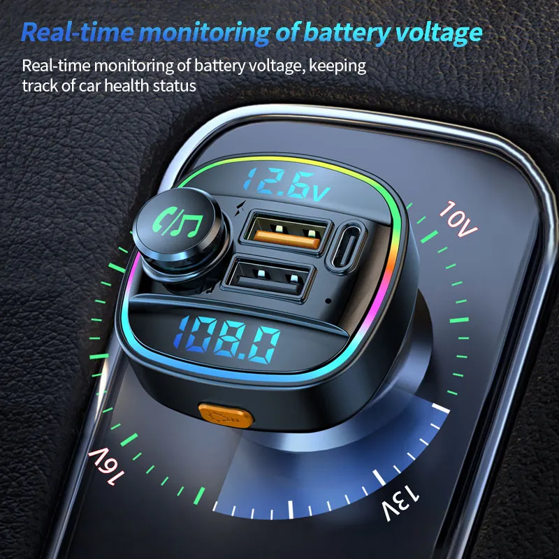 Bluetooth 5.0 Auto Drahtloser FM Transmitter Adapter USB Ladegerät AUX